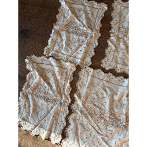 Embroidered dresser/night stand 4 pc set Beige Floral Pattern - Picture 4 of 9